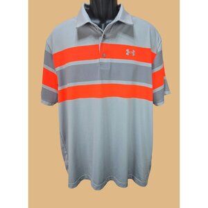 Under Armour Mens Playoff Polo XL Loose Fit Grey & Orange Stripes